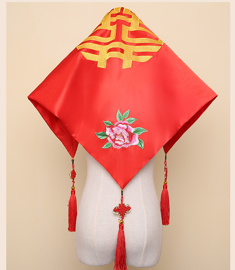 花藺中式新娘頭飾紅蓋頭，唯美中國(guó)結(jié)喜帕新娘