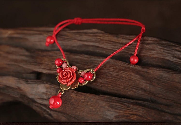 紅色玫瑰花腳鏈復古家佳樂文學飾品