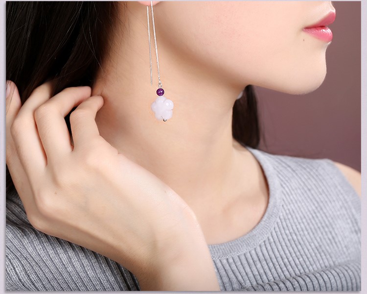 簡約白玉花朵耳墜氣質(zhì)長款耳環(huán)首飾