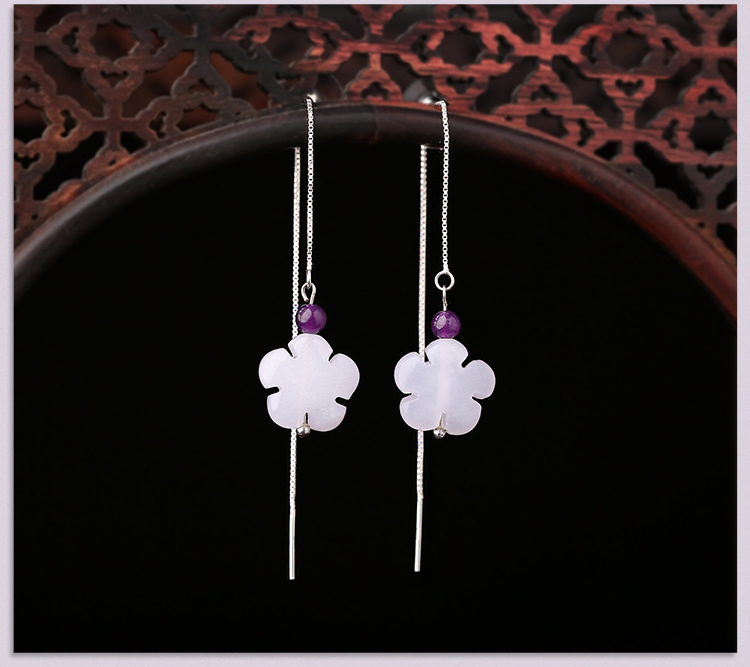 簡約白玉花朵耳墜氣質(zhì)長款耳環(huán)首飾