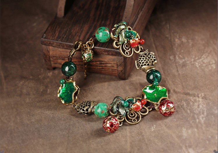 游魚(yú)戲蓮腳鏈:唯美古風(fēng)鈴鐺個(gè)性腳鏈