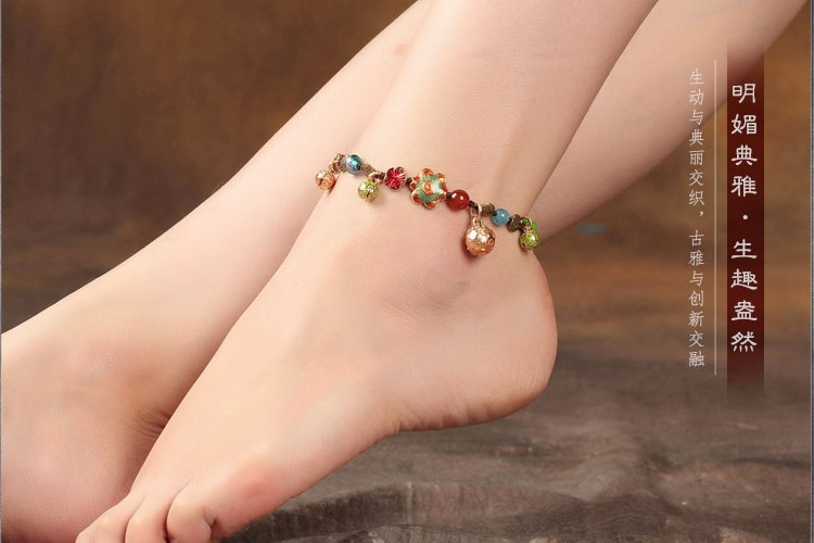 多彩鈴鐺腳鏈:古雅燦溪魚兒個性腳鏈