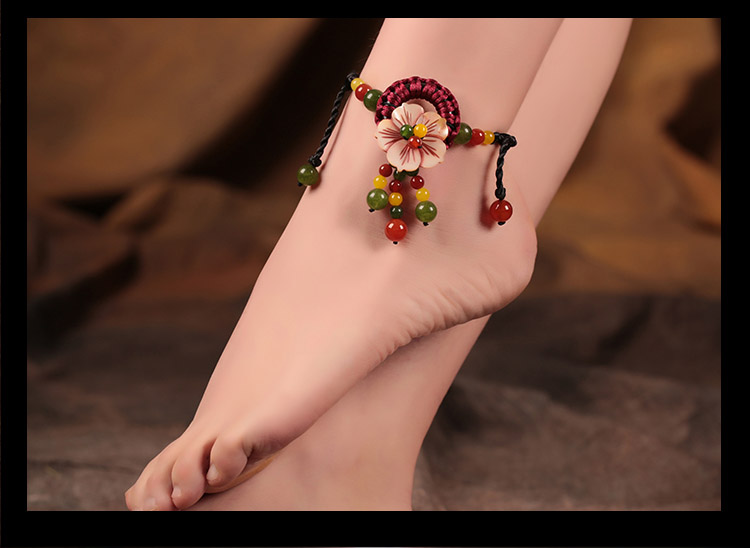 花開(kāi)一夏腳鏈:古風(fēng)花朵裝飾手工編織腳鏈
