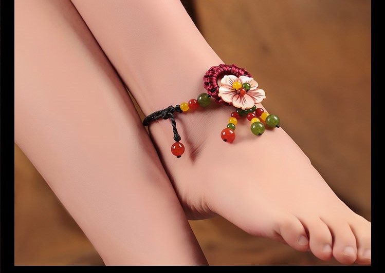花開(kāi)一夏腳鏈:古風(fēng)花朵裝飾手工編織腳鏈