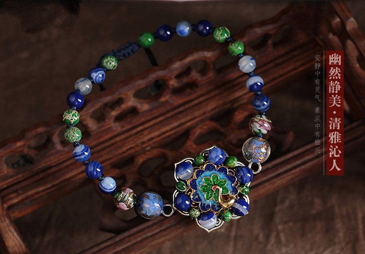 孔雀景泰藍(lán)腳鏈:家佳樂文學(xué)藍(lán)色琉璃復(fù)古腳鏈