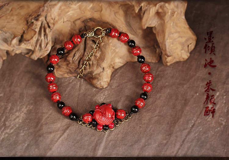 復(fù)古本命年腳鏈：家佳樂(lè)文學(xué)朱砂魚琉璃腳鏈