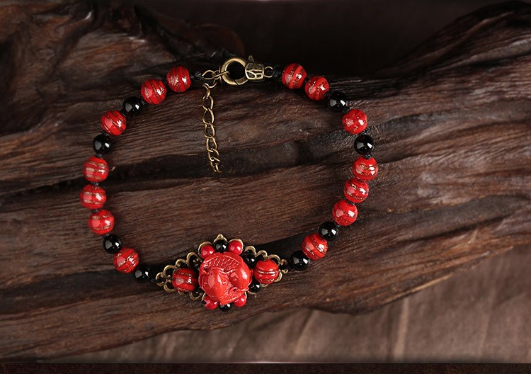 復(fù)古本命年腳鏈：家佳樂(lè)文學(xué)朱砂魚琉璃腳鏈