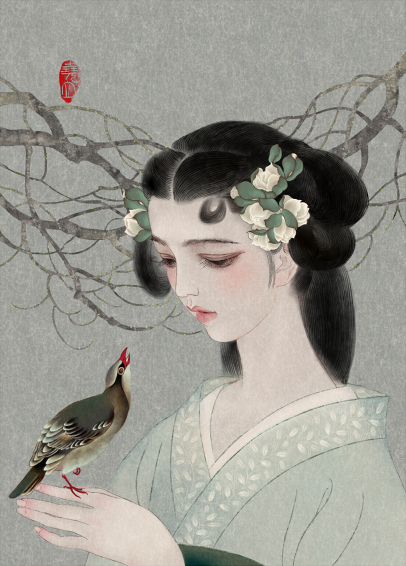 唯美家佳樂文學(xué)女子手繪插畫二