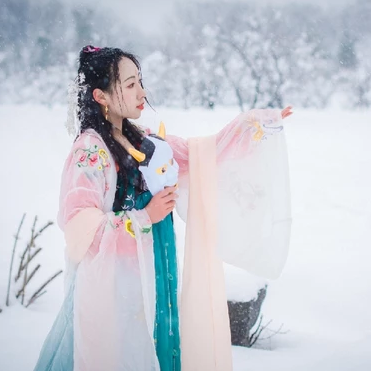 雪地帶披風女生頭像，唯美古風真人頭像