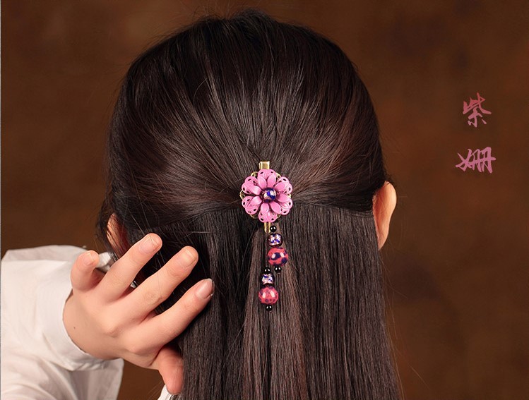 簡約時尚復古頭飾:紫姍花朵發(fā)夾頭飾
