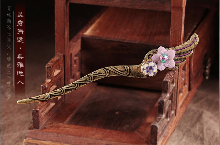 古風(fēng)簡約發(fā)簪:飛仙淡紫貝殼花朵簪子頭飾