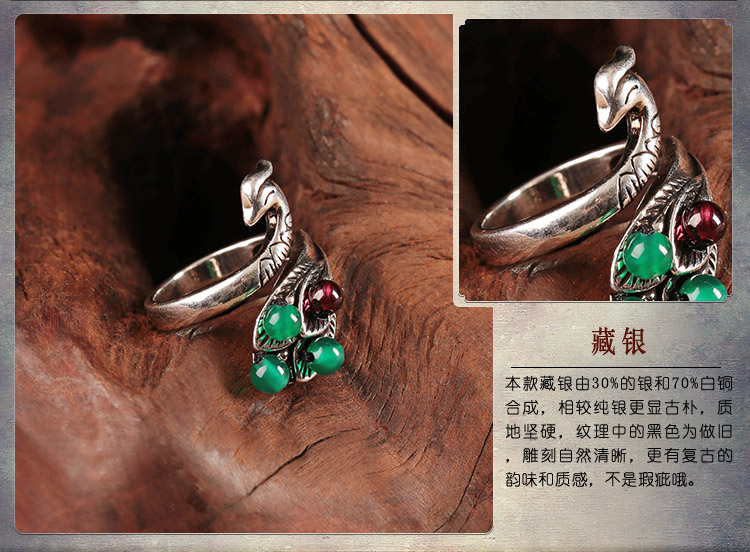 復古典雅鳳凰開口藏銀戒指首飾