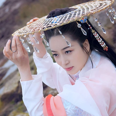 珠簾斗笠女生頭像，唯美古風(fēng)真人頭像