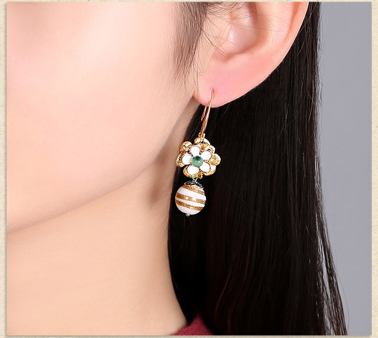 家佳樂文學(xué)琉璃古風(fēng)花朵耳墜氣質(zhì)簡約耳環(huán)首飾