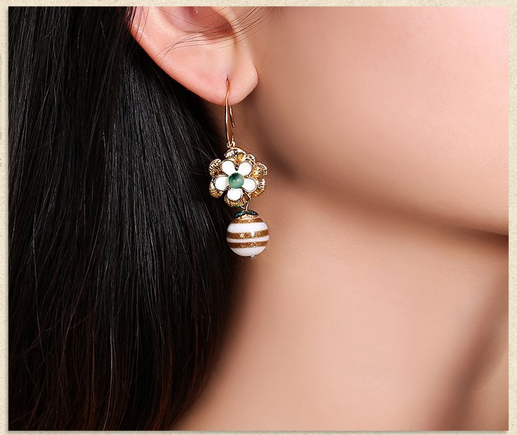 家佳樂文學(xué)琉璃古風(fēng)花朵耳墜氣質(zhì)簡約耳環(huán)首飾