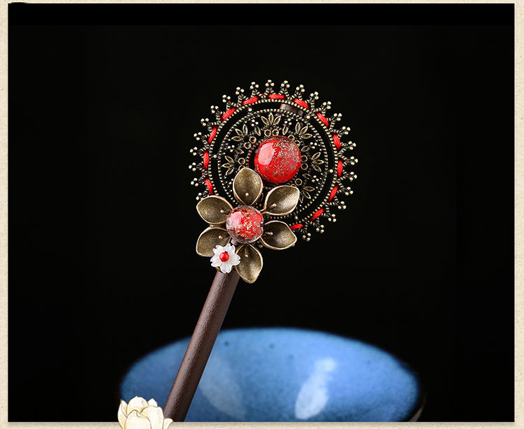 古銅花朵發(fā)簪頭飾古典盤(pán)發(fā)簪子