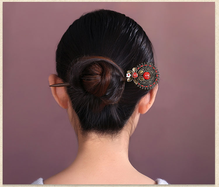 古銅花朵發(fā)簪頭飾古典盤(pán)發(fā)簪子
