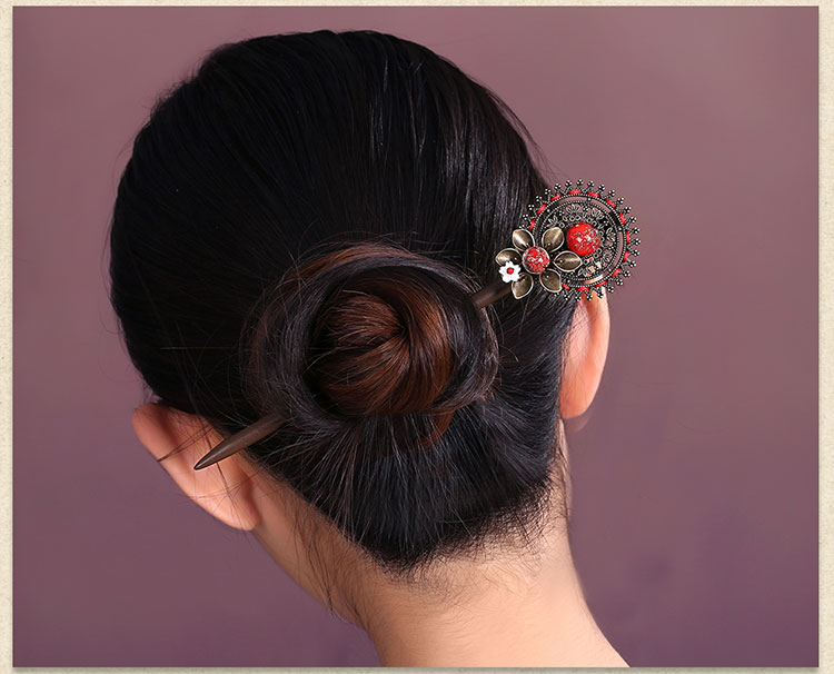 古銅花朵發(fā)簪頭飾古典盤(pán)發(fā)簪子