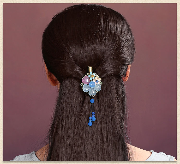 優(yōu)雅復(fù)古發(fā)夾，藍(lán)色彩玉發(fā)夾頭飾