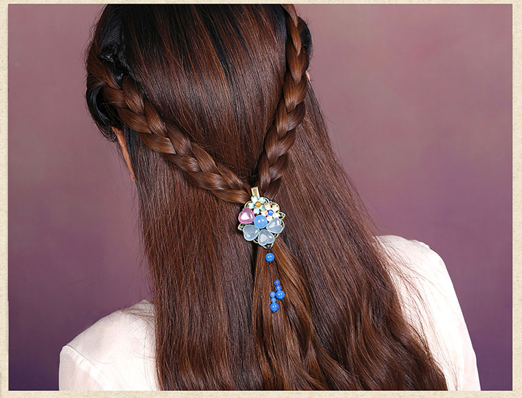 優(yōu)雅復(fù)古發(fā)夾，藍(lán)色彩玉發(fā)夾頭飾