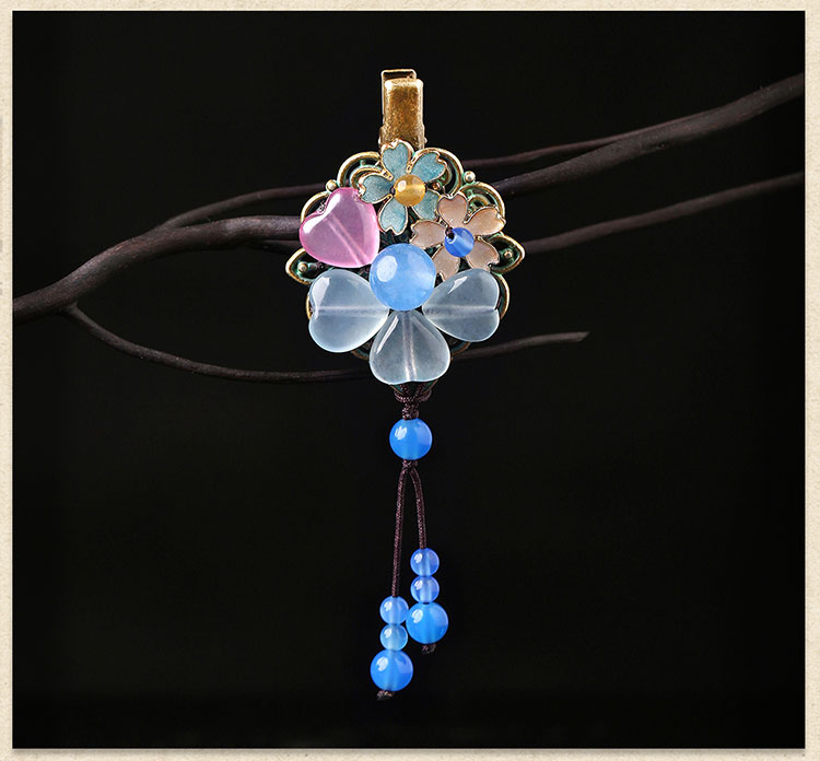 優(yōu)雅復(fù)古發(fā)夾，藍(lán)色彩玉發(fā)夾頭飾