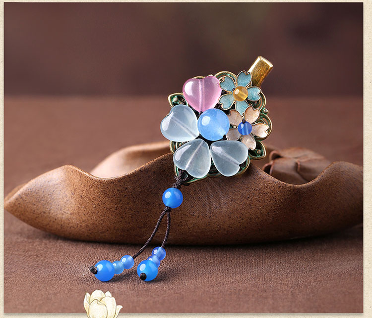 優(yōu)雅復(fù)古發(fā)夾，藍(lán)色彩玉發(fā)夾頭飾