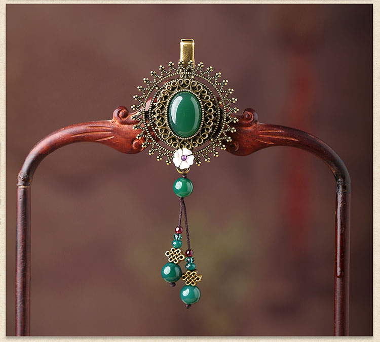 復(fù)古綠色瑪瑙發(fā)夾，古銅鏤空蕾絲邊發(fā)夾頭飾