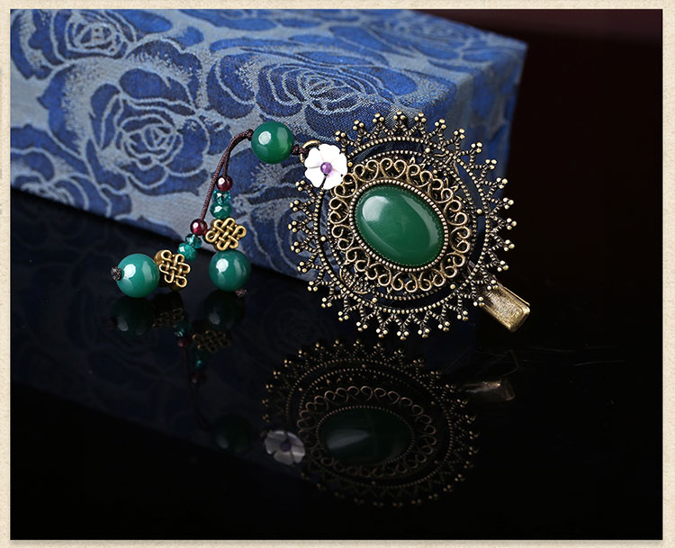 復(fù)古綠色瑪瑙發(fā)夾，古銅鏤空蕾絲邊發(fā)夾頭飾