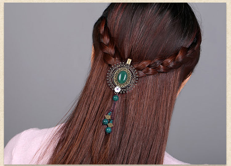 復(fù)古綠色瑪瑙發(fā)夾，古銅鏤空蕾絲邊發(fā)夾頭飾