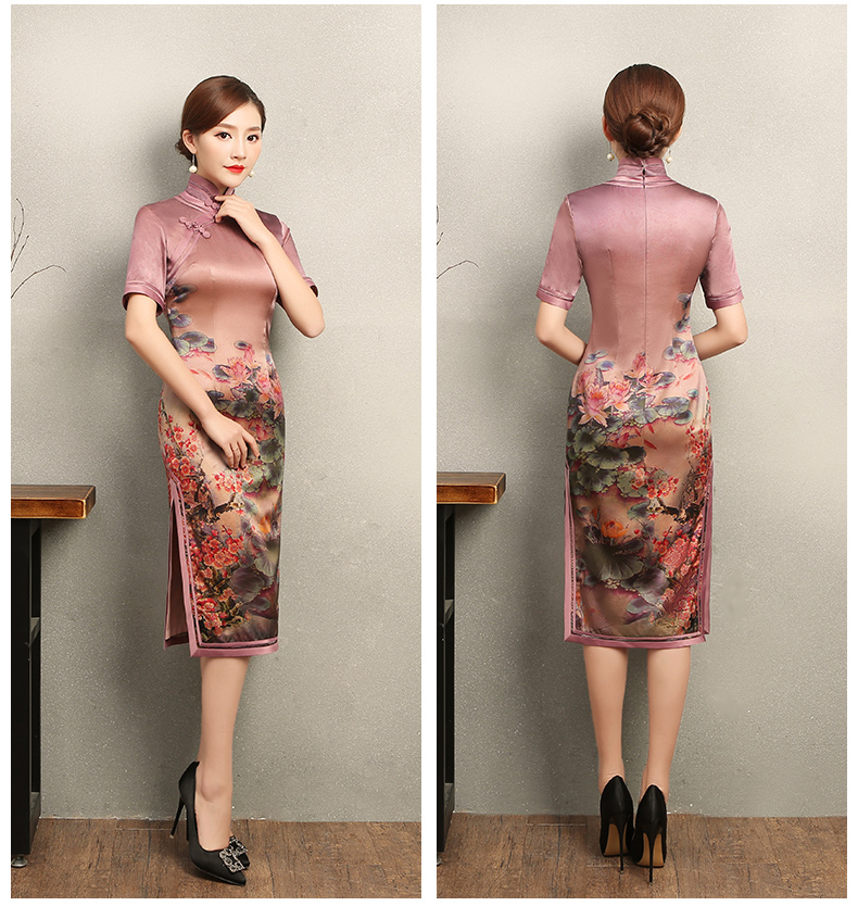 紅蓮花短袖旗袍，優(yōu)雅復(fù)古風(fēng)旗袍裙