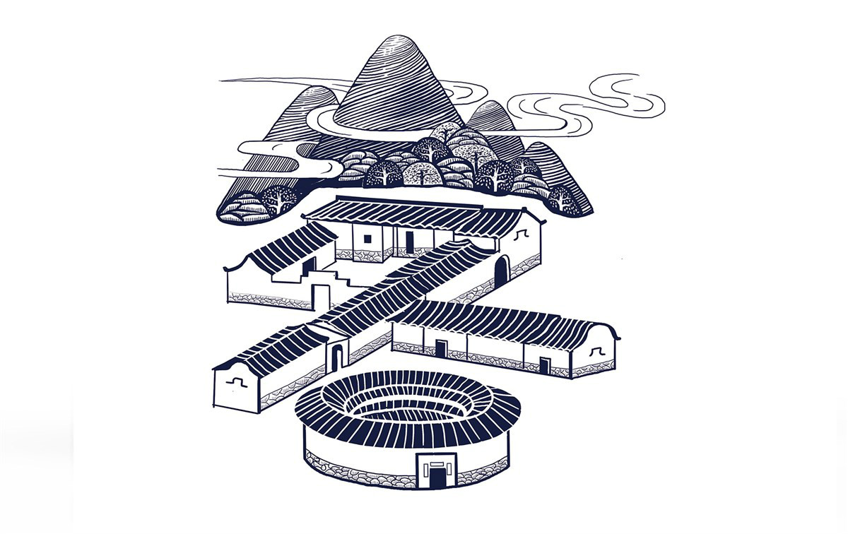 古風(fēng)福建土樓插畫茶葉包裝設(shè)計