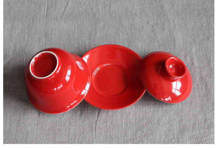 簡(jiǎn)約富貴紅蓋碗，家佳樂文學(xué)喜慶紅釉陶瓷茶具