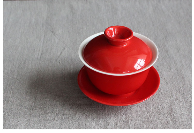 簡(jiǎn)約富貴紅蓋碗，家佳樂文學(xué)喜慶紅釉陶瓷茶具