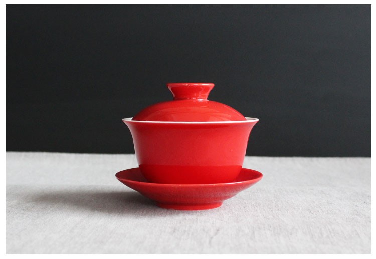 簡(jiǎn)約富貴紅蓋碗，家佳樂文學(xué)喜慶紅釉陶瓷茶具