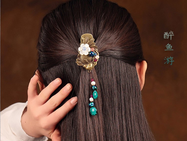 古風古典醉魚游發(fā)夾頭飾