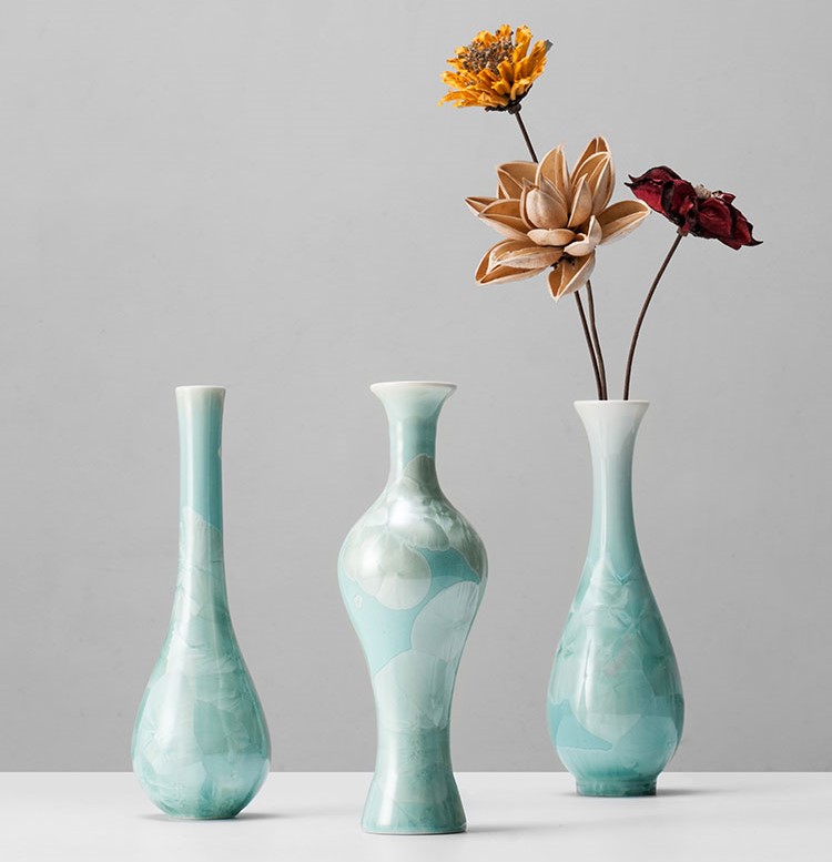 禪意中式插花藝術(shù)：新中式綠色結(jié)晶釉陶瓷插花