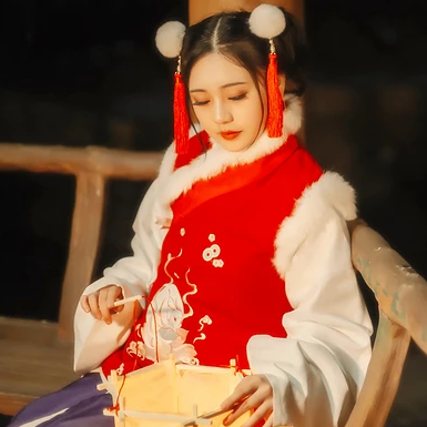 新春吉祥拿福女生頭像，蓮花燈唯美古風(fēng)頭像