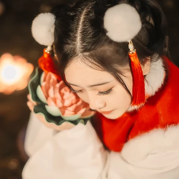 新春吉祥拿福女生頭像，蓮花燈唯美古風(fēng)頭像