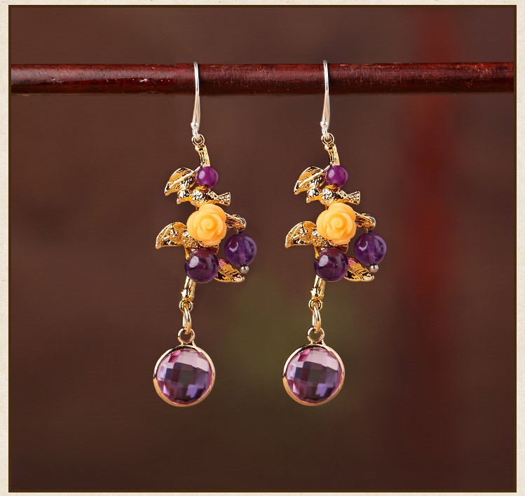 古風(fēng)宮廷氣質(zhì)耳環(huán)，淡紫個(gè)性鳥(niǎo)兒耳飾首飾