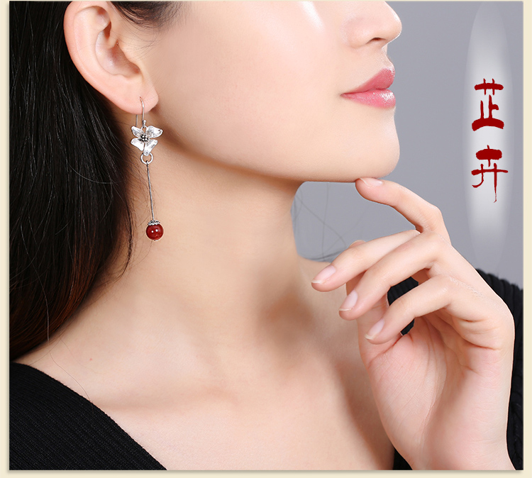 純銀花吊墜耳環(huán)，復(fù)古家佳樂文學(xué)古典耳飾首飾