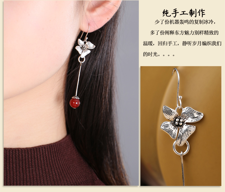 純銀花吊墜耳環(huán)，復(fù)古家佳樂文學(xué)古典耳飾首飾