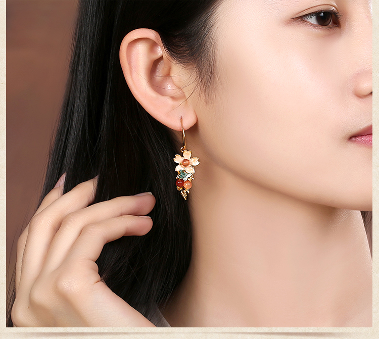 超仙氣質花卉耳環(huán)，典雅鍍金耳飾首飾