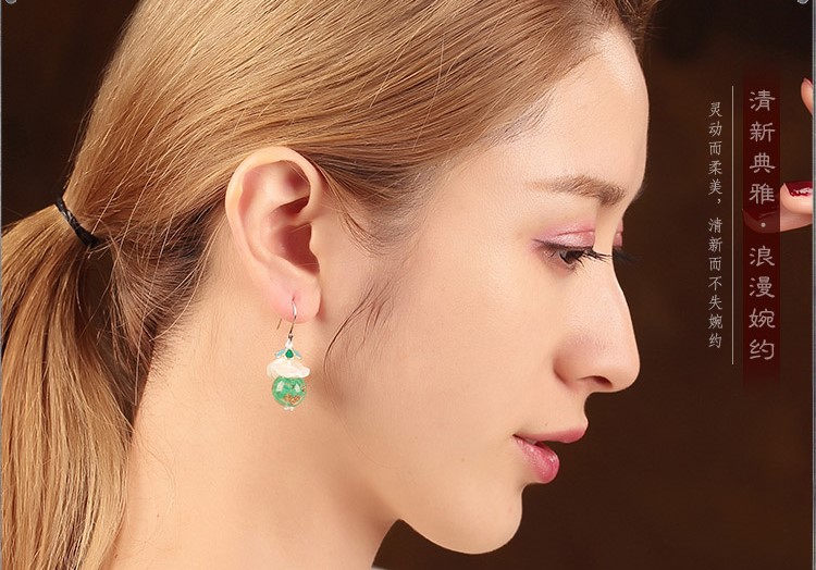 琉璃貝殼耳墜，氣質清新銀耳環(huán)首飾