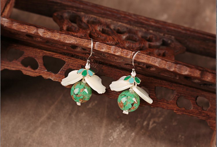 琉璃貝殼耳墜，氣質清新銀耳環(huán)首飾