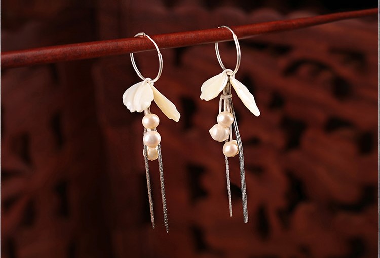 貝殼珍珠耳墜，白色簡約耳圈耳環(huán)首飾