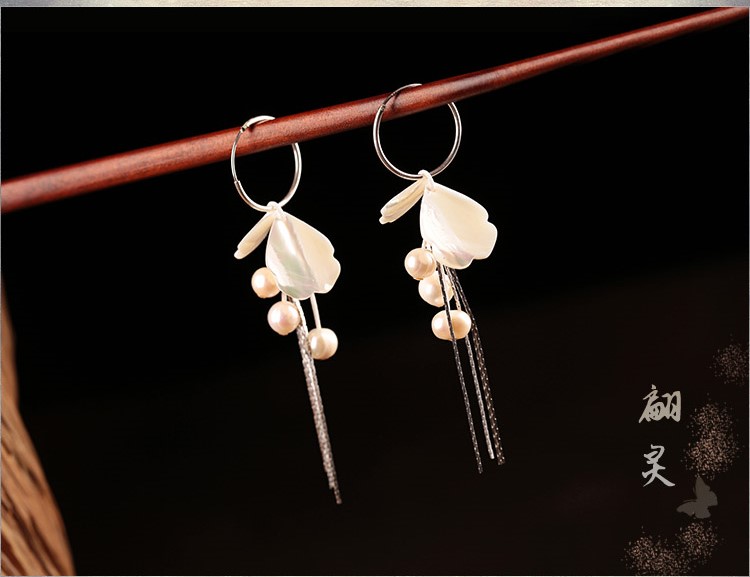 貝殼珍珠耳墜，白色簡約耳圈耳環(huán)首飾