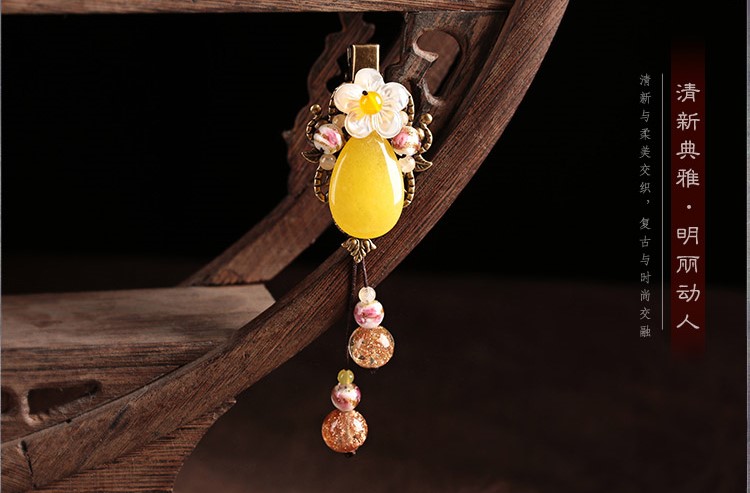 民族風(fēng)黃色花朵發(fā)夾，清新典雅發(fā)夾頭飾