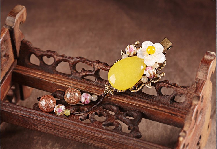 民族風(fēng)黃色花朵發(fā)夾，清新典雅發(fā)夾頭飾