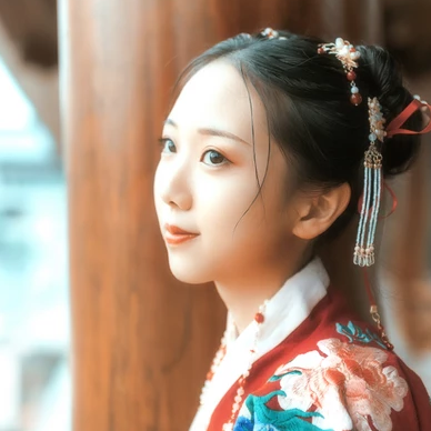 古典紅衣漢服帶團(tuán)扇女生頭像，唯美古風(fēng)頭像