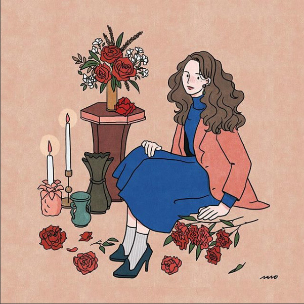 姑娘精致生活手繪插畫，唯美小清新插畫圖片